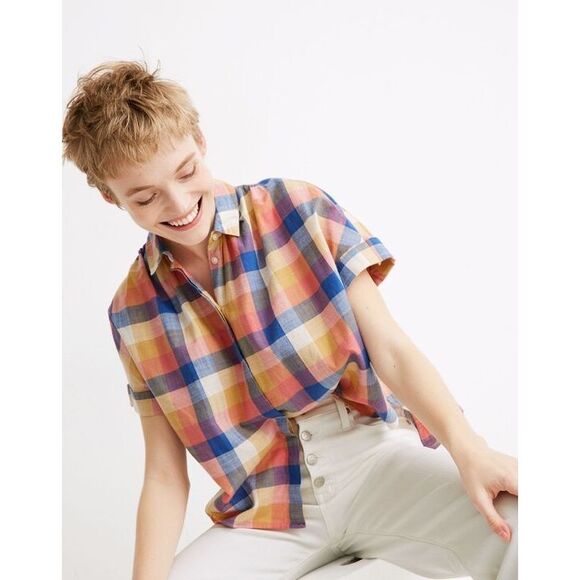 Madewell Hilltop Shirt in Rainbow Check Top Size M Rainbow Qd Chck Pastel - Picture 1 of 10